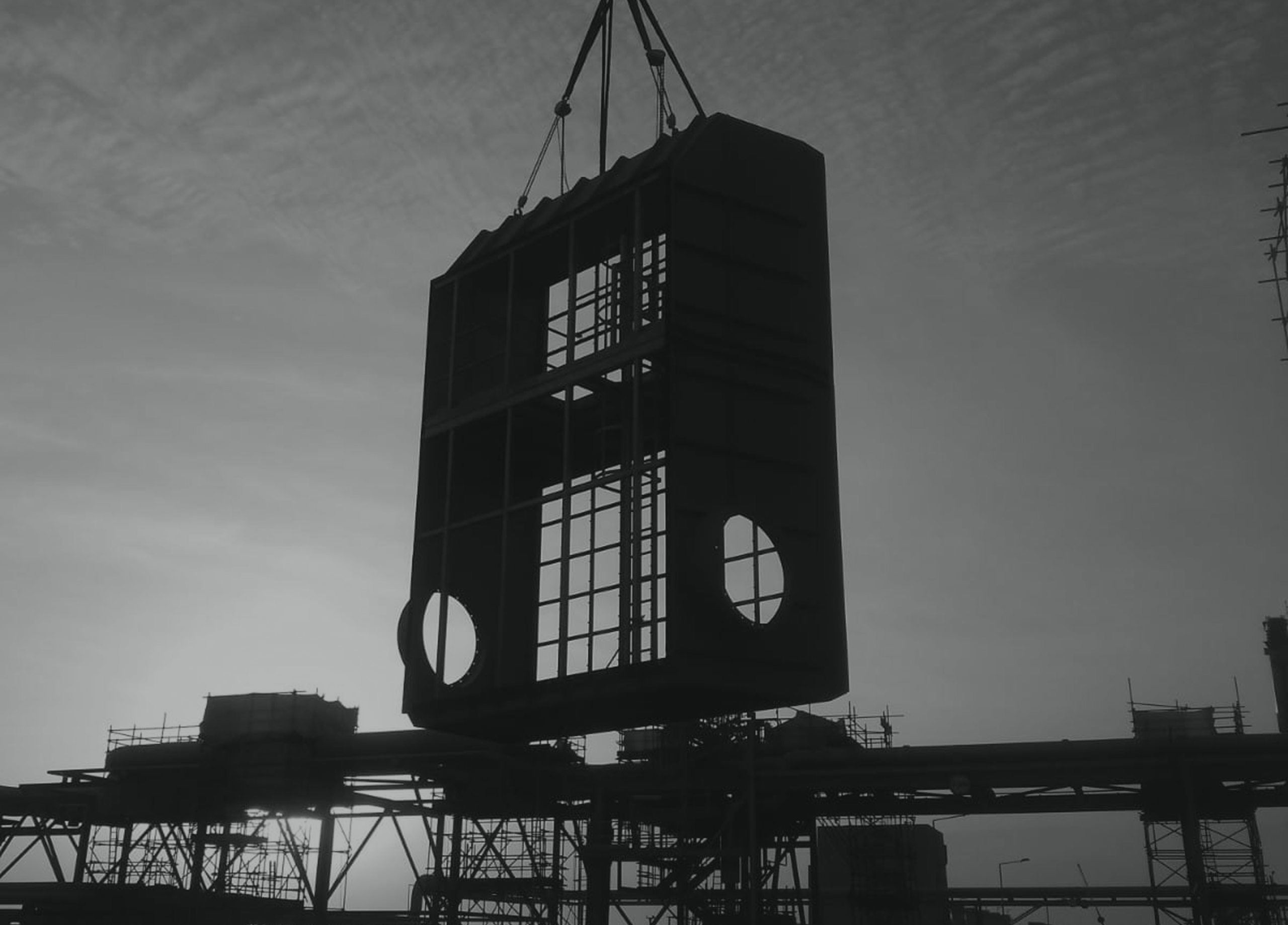 Steel infrastructure module lifted for installation